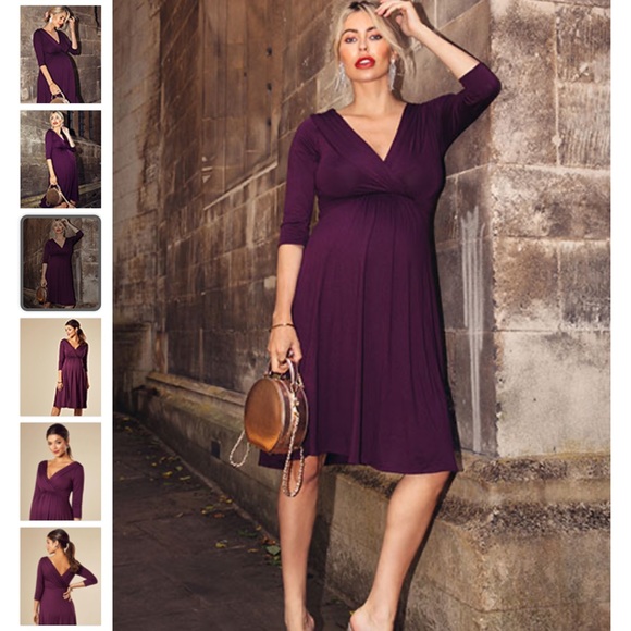 Purple 3/4 Sleeve Maternity Dress - Picture 3 of 8
